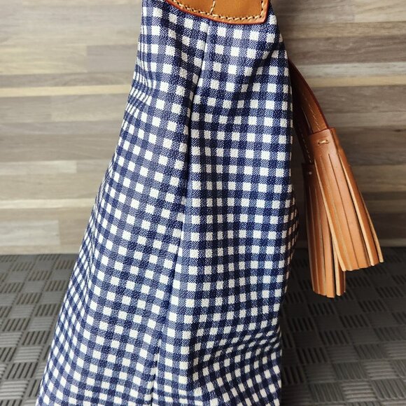 Dooney & Bourke Coated Blue Red Cotton Gingham Hobo Shoulder Bag Checkered Navy - Picture 4 of 16